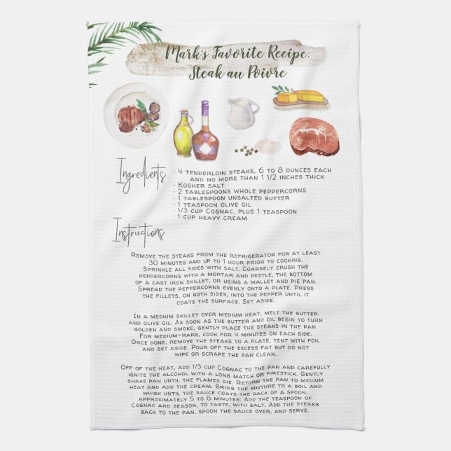 Steak au Poivre | Recipe Heirloom Kitchen Towel Kökshandduk (Vertikal)