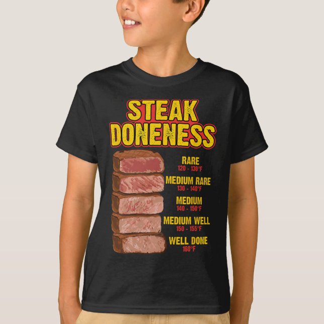 Steak Doneness Chart Table Guide Bbq Meat Chef Pit T Shirt (Framsida)