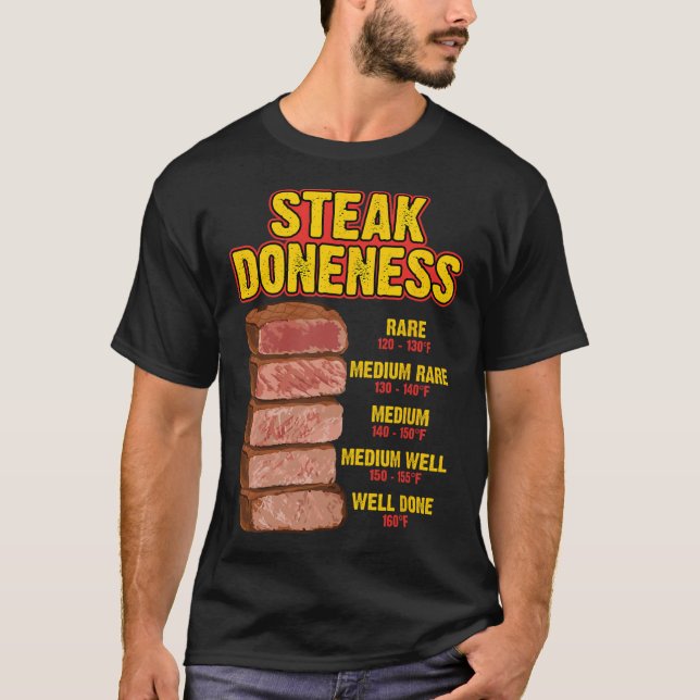 Steak Doneness Chart Table Guide Bbq Meat Chef Pit T Shirt (Framsida)