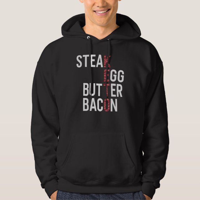 Steak Eggs Butter Bacon Keto Diet Ketogen Hoodie (Framsida)