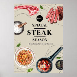 Steak Food Watercolor Poster