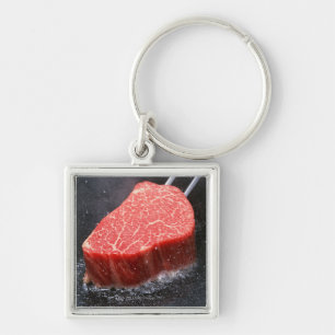 Steak Fyrkantig Silverfärgad Nyckelring