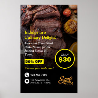 Steak House, Steak Resto, Restaurang Flyer Poster