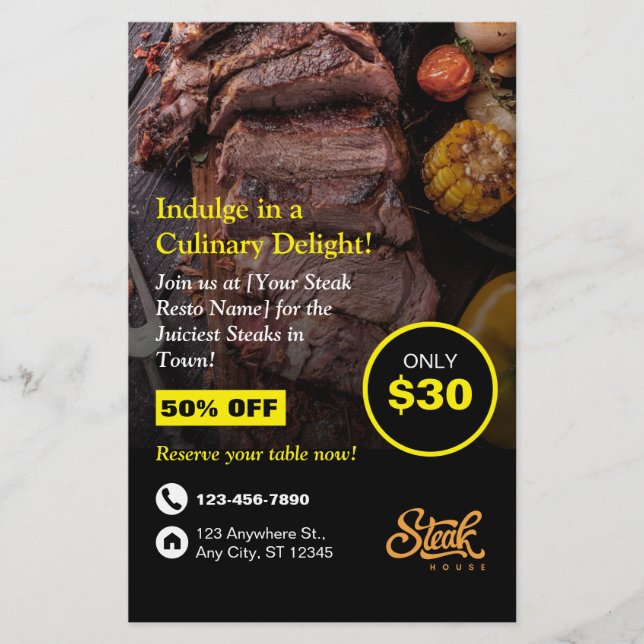 Steak House, Steak Resto, Restaurant Flyer (Framsidan)