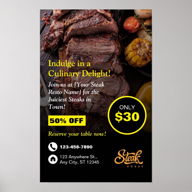 Steak House, Steak Resto, Restaurant Flyer Poster (Framsidan)