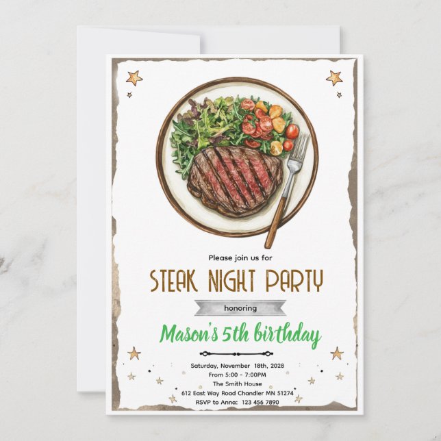 Steak Night BBQ party Invitation Inbjudningar (Framsida)