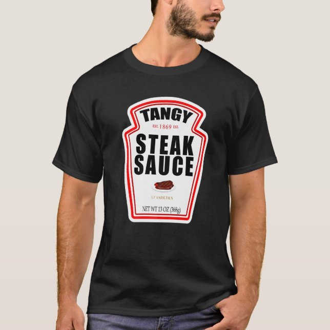 Steak Sauce Flaska etikett Halloween Costume Outfi T Shirt (Framsida)