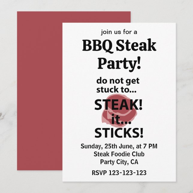 Steak Sticks Funny Steak BBQ Party Inbjudningar (Fram/baksida)