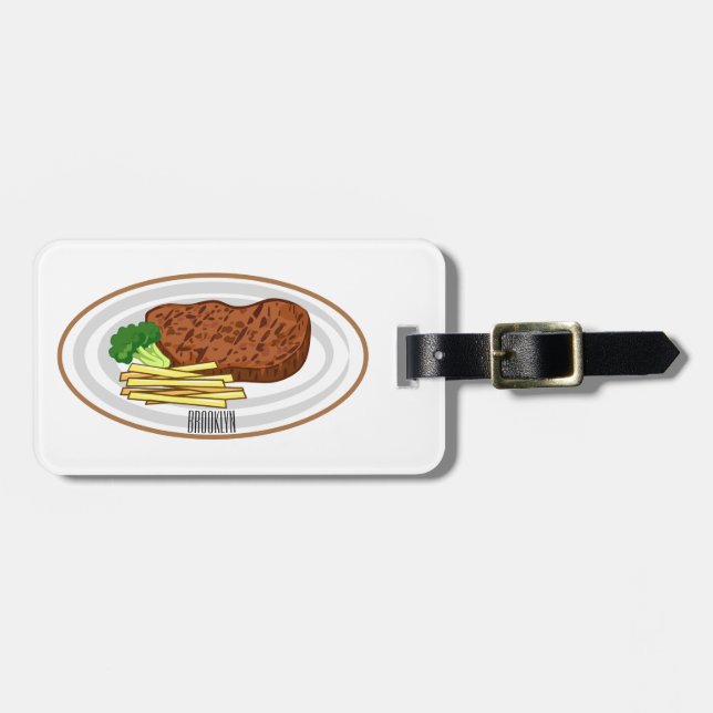Steak tecknad illustration bagagebricka (Horisontell Framsida)
