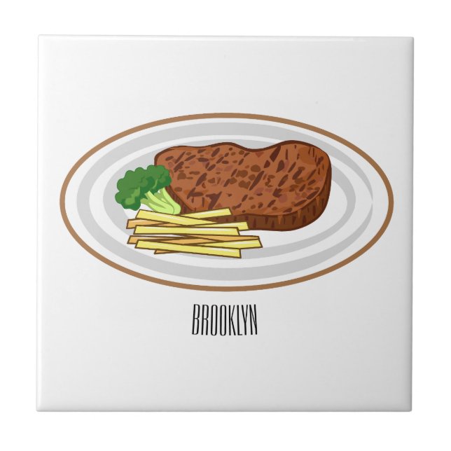 Steak tecknad illustration kakelplatta (Framsidan)