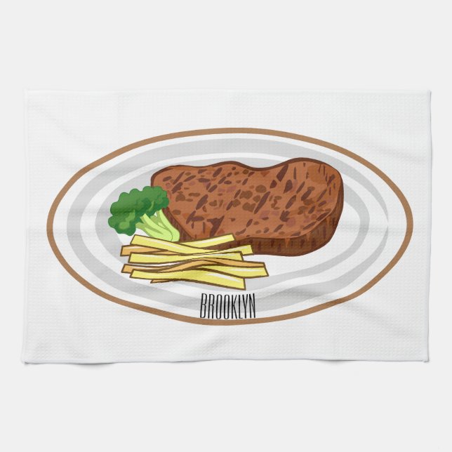 Steak tecknad illustration kökshandduk (Horisontell)
