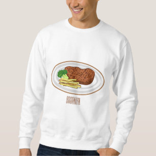 Steak tecknad illustration lång ärmad tröja