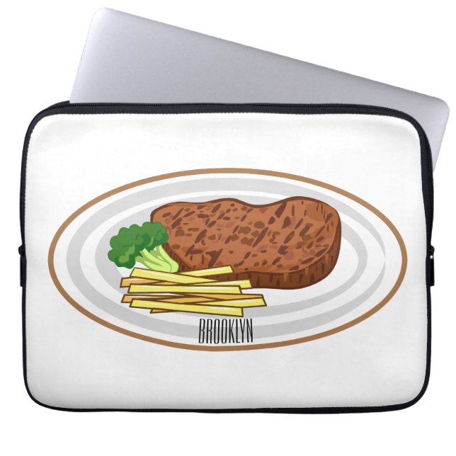Steak tecknad illustration laptop fodral (Framsidan)