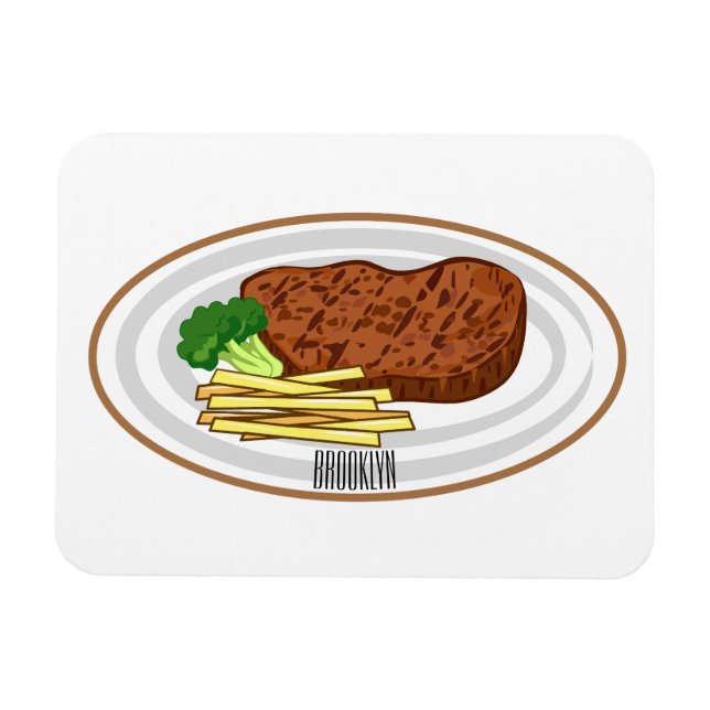 Steak tecknad illustration magnet (Horisontell)
