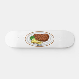 Steak tecknad illustration mini skateboard bräda 18,5 cm