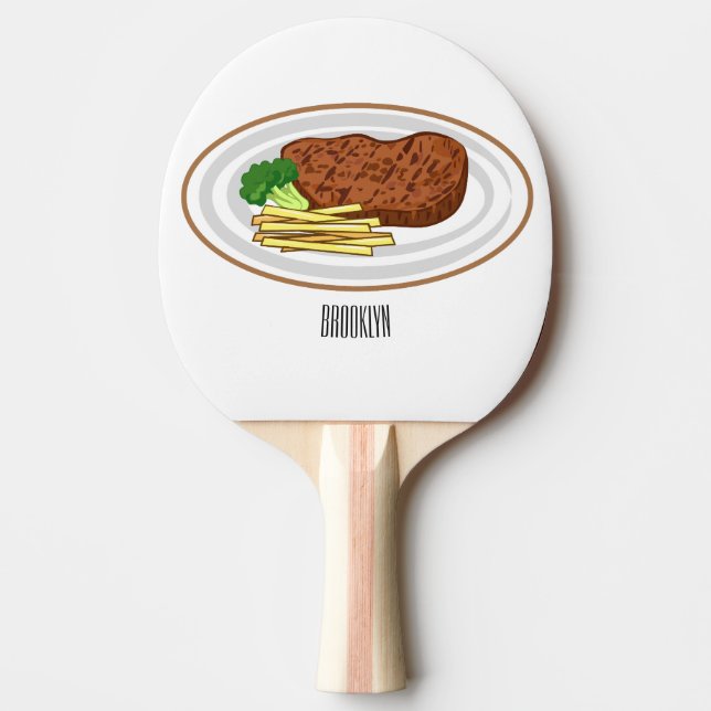 Steak tecknad illustration pingisracket (Framsidan)