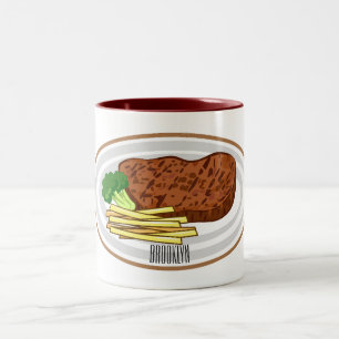 Steak tecknad illustration Två-Tonad mugg