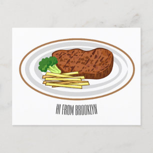 Steak tecknad illustration vykort