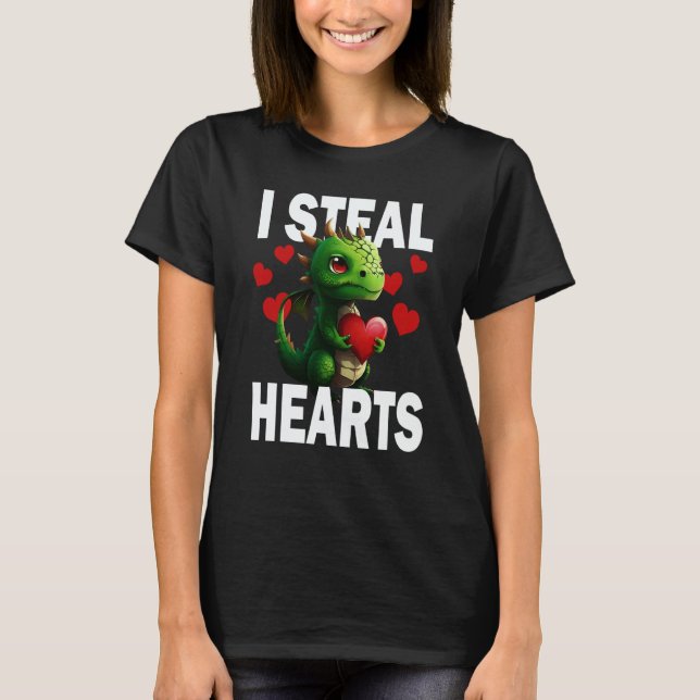 Steal Hearts Cute Dragon Baby Valentines Day T Shirt (Framsida)