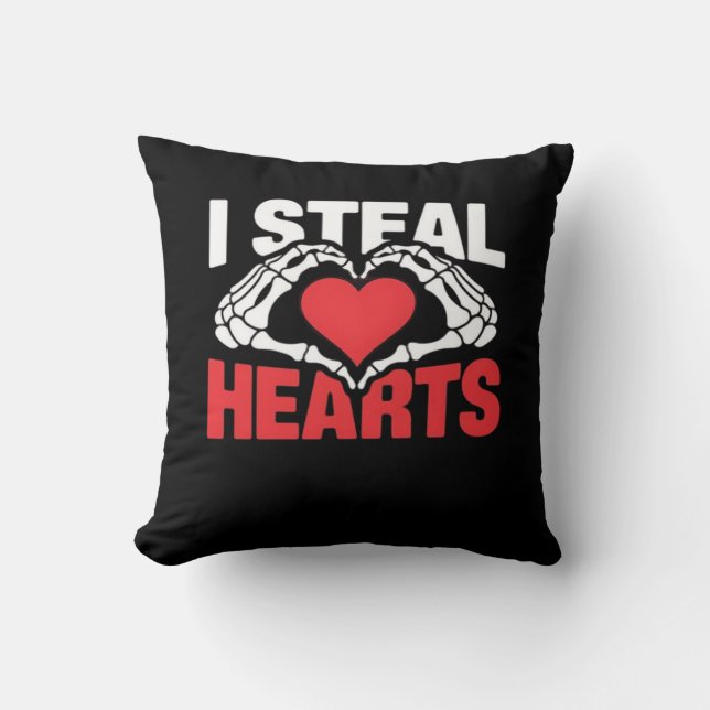 Steal Hearts Valentines day Funny Skeleton Hand Cl Kudde (Framsida)