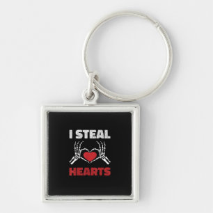 Steal Hearts Valentines day Funny Skeleton Hand Fyrkantig Silverfärgad Nyckelring