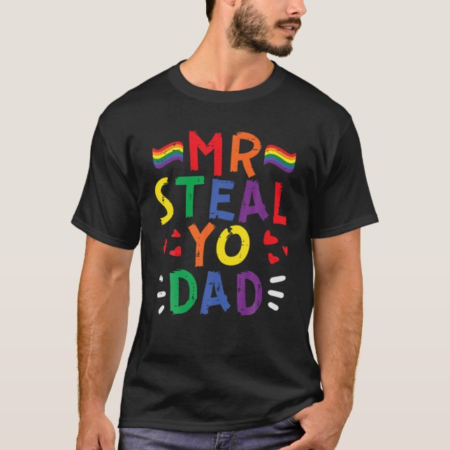Steal Unga Pappa Rainbow Flagga Month Gay HBT TQ T Shirt (Framsida)