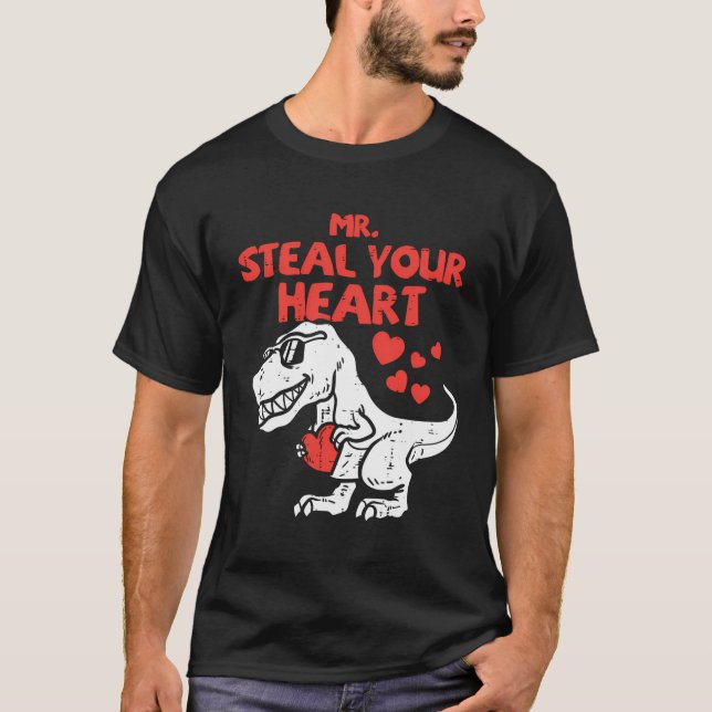 Steal Your Heart Dino Småbarn Valentines day Ba T Shirt (Framsida)