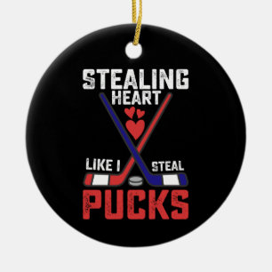 Stealing Heart som jag Steal Pucks Hockey Valentin Julgransprydnad Keramik