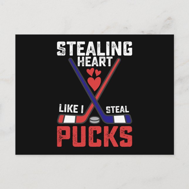 Stealing Heart som jag Steal Pucks Hockey Valentin Vykort (Framsida)
