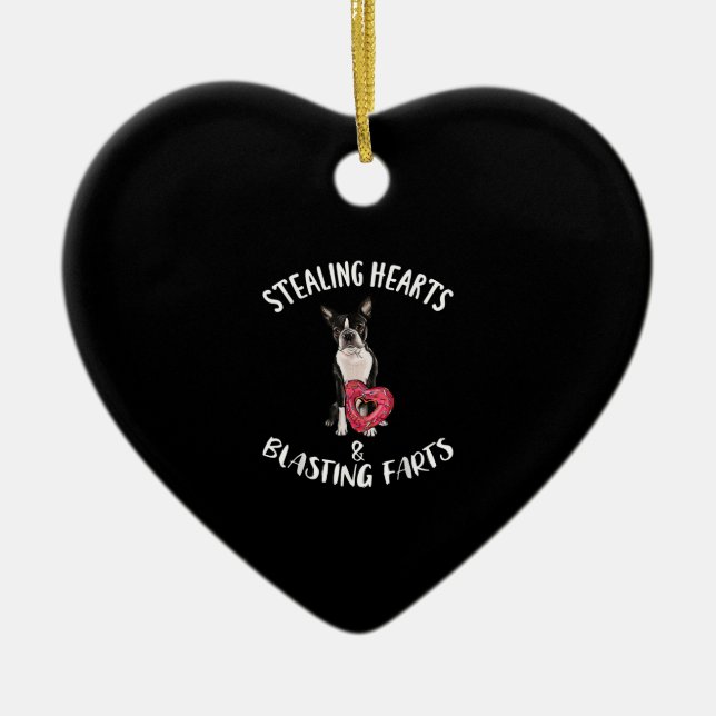 Stealing Hearts Blasting Farts Boston Terrier Julgransprydnad Keramik (Framsidan)