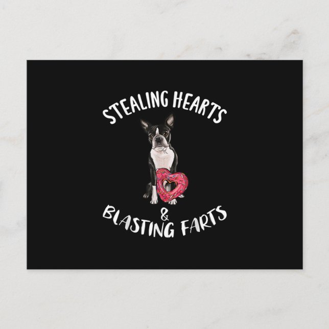 Stealing Hearts Blasting Farts Boston Terrier Vykort (Framsida)