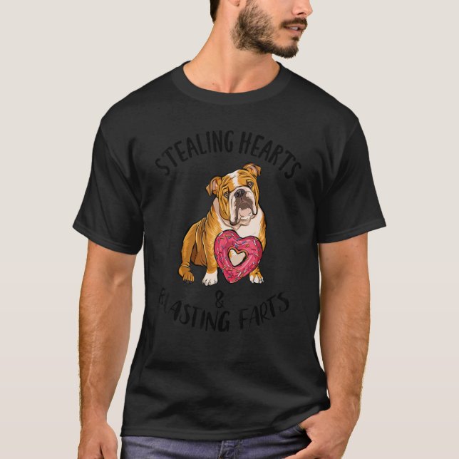 Stealing Hearts Blasting Farts Bulldog Valentines  T Shirt (Framsida)