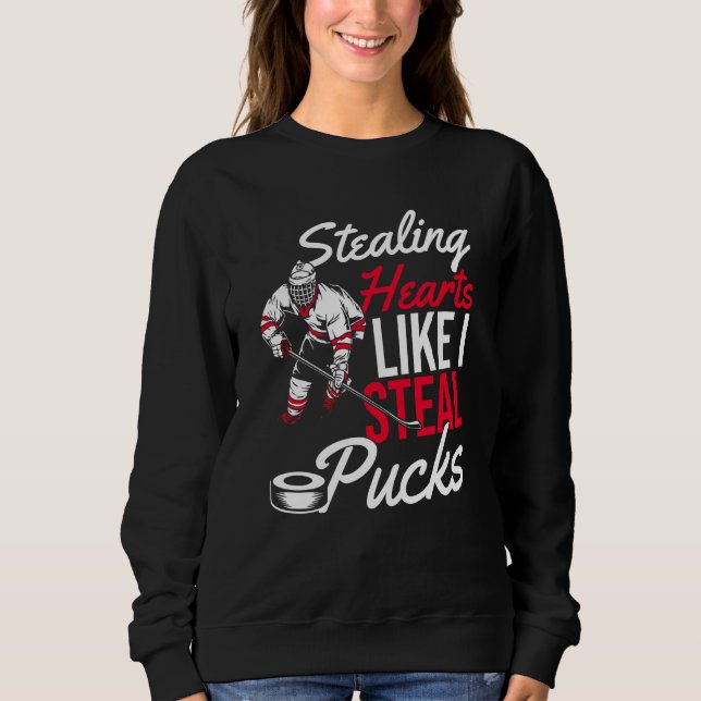 Stealing Hearts Like I Steal Pucks Love Flowers Ho T Shirt (Framsida)