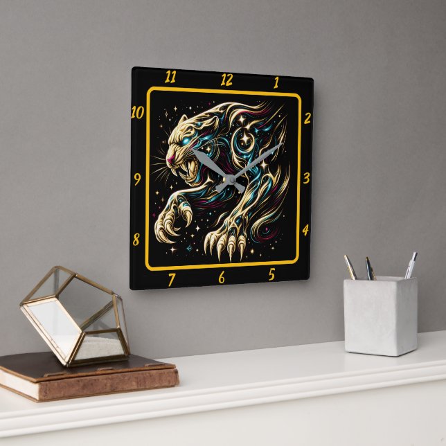 Stealth Panther Neon Light Timekeeper Fyrkantig Klocka (Kontor)