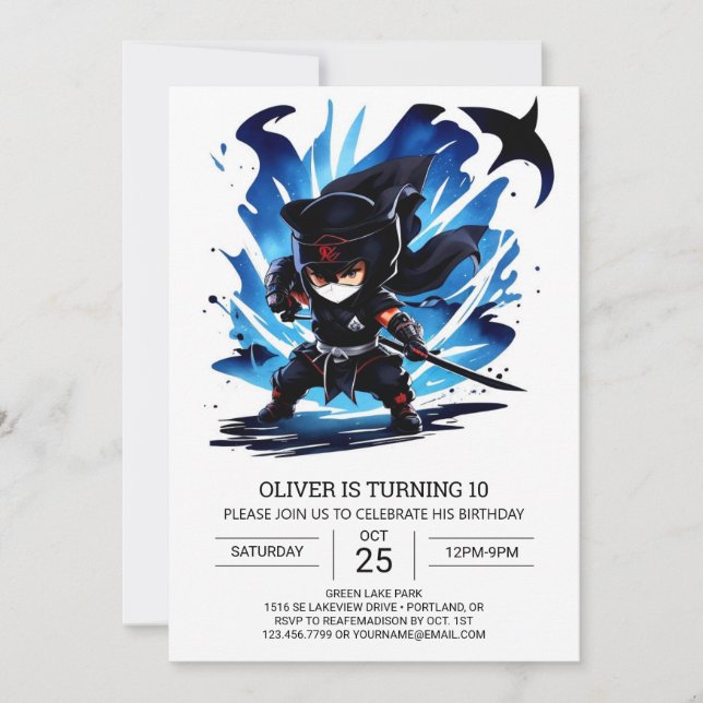 Stealthy Ninja Sword Birthday Inbjudningar (Framsida)