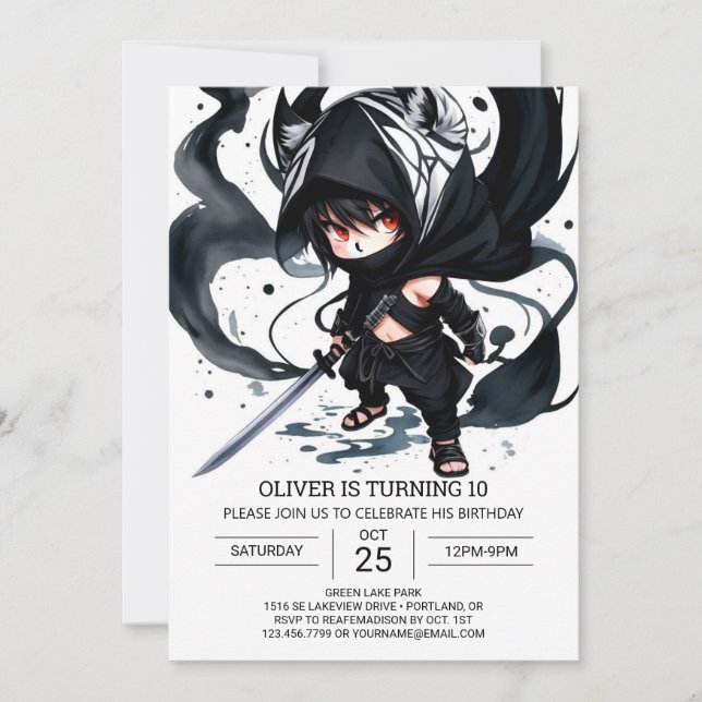 Stealthy Ninja Sword Birthday Inbjudningar (Framsida)