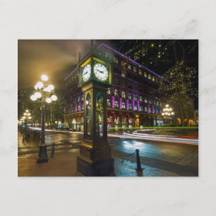 Steam Clock i Gastown Vancouver BC på natten Vykort