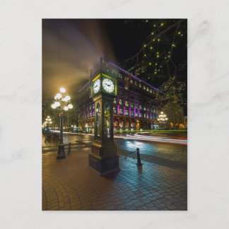 Steam Clock i Gastown Vancouver BC på natten Vykort