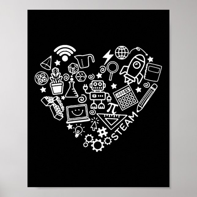 Steam Heart Shape Stem Teacher Science Älskare Byc Poster (Framsidan)