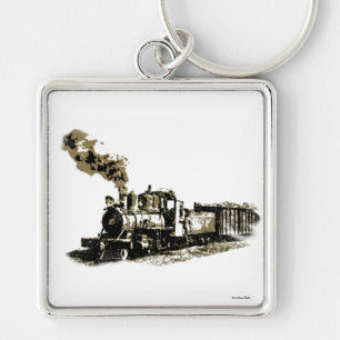 Steam Locomotive Keychain Fyrkantig Silverfärgad Nyckelring