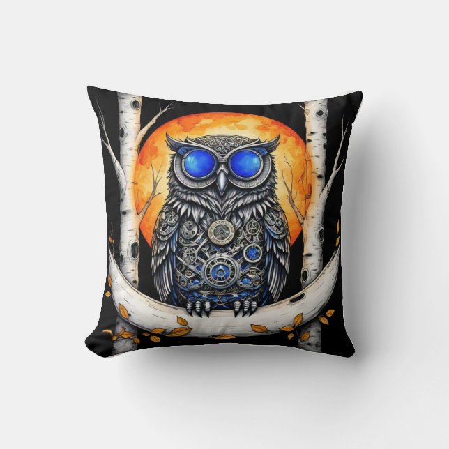 Steam Punk Blue Eyed Uggla och Full Moon Kudde (Framsida)