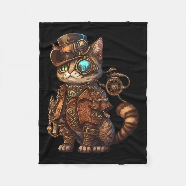 Steam Punk Cat Kitten Kattunge Steampunk Fleecefilt (Framsidan)