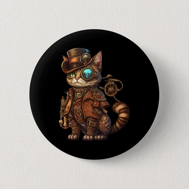 Steam Punk Cat Kitten Kattunge Steampunk Knapp (Framsida)