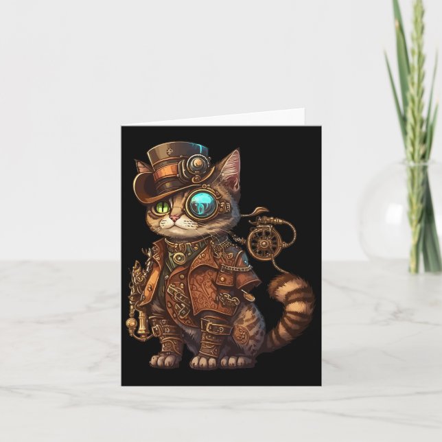 Steam Punk Cat Kitten Kattunge Steampunk Kort (Framsida)