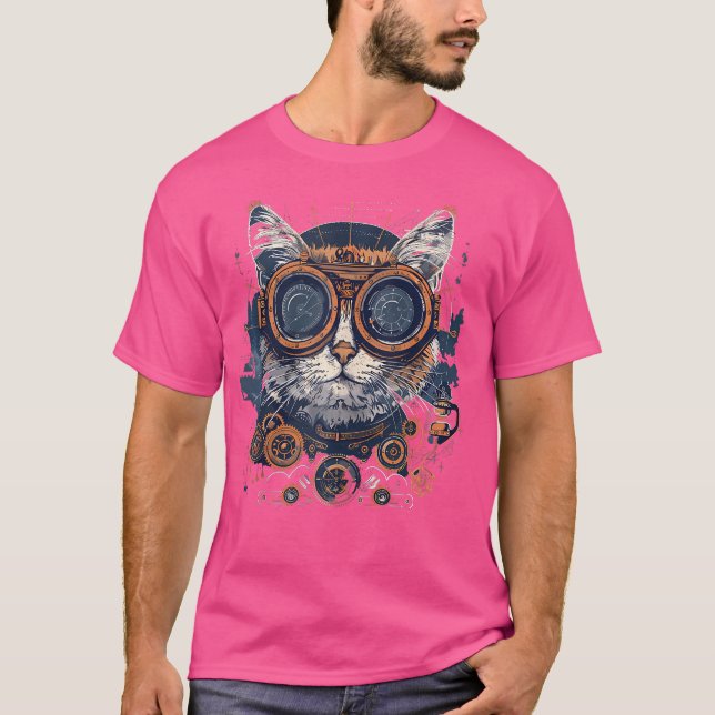 Steam Punk Cat Kitten Steampunk Art T Shirt (Framsida)