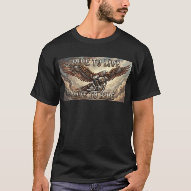 Steam Punk Eagle and V Twin Ride to Live Biker Tee (Framsida)