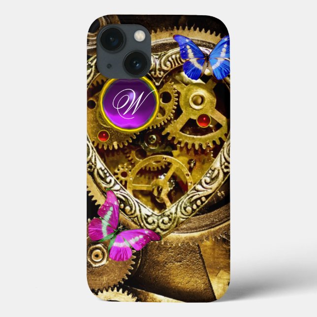 STEAM PUNK GEARS, GEMSTONES, BUTTERFLIES MONOGRAM (Baksida)