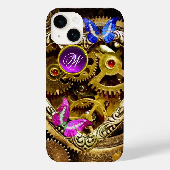STEAM PUNK GEARS, GEMSTONES, BUTTERFLIES MONOGRAM (Baksida)