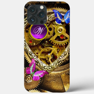 STEAM PUNK GEARS, GEMSTONES, BUTTERFLIES MONOGRAM
