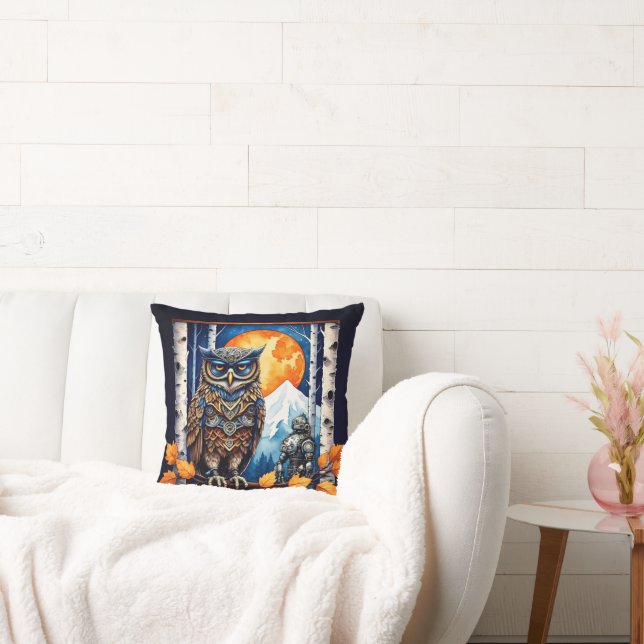 Steam Punk Uggla och Full Moon Mount Baker, WA Kudde (Soffa)